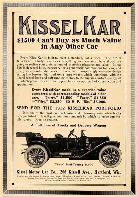 1910 Ad Kissel Kar Hartford Motor Car Wisconsin Auto - ORIGINAL ADVERT – Period Paper Historic ...