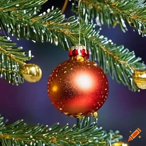 Sparkling christmas ornament on a tree branch at night on Craiyon