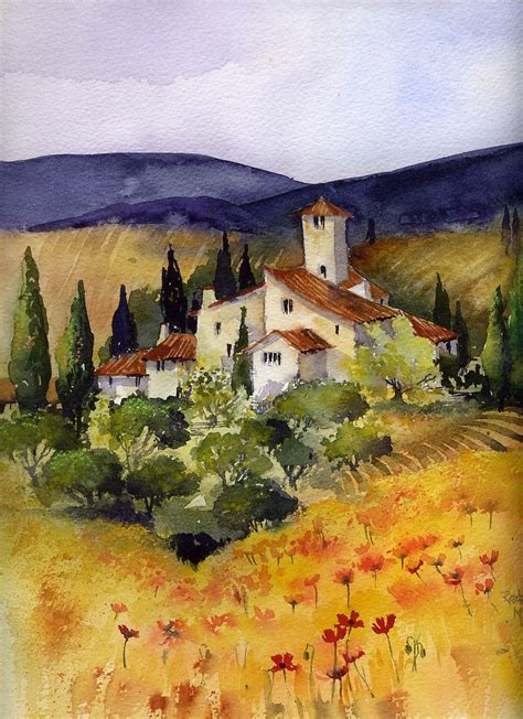 Evening in Tuscany by artbyrachel | Watercolor landscape paintings ...