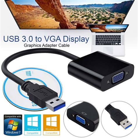 USB 3.0 to VGA Adapter USB to VGA Video Graphic Card Display External Cable Adapter for PC ...