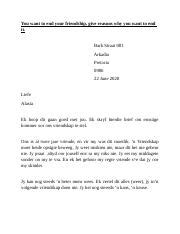 Friendly letter Afrikaans leaving friend.docx - You want to end your ...