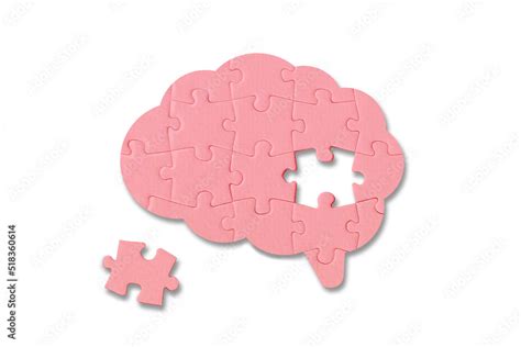 Brain shaped jigsaw puzzle on white background, a missing piece of the ...