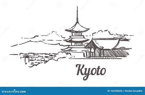 Kyoto Skyline Sketch. Kyoto Hand Drawn Illustration Stock Photo - Image of shrine, sightseeing ...