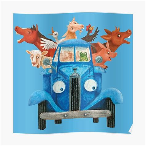 Little blue truck with farm animals classic illustration Premium Matte Vertical Poster sold by ...