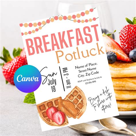 Breakfast Potluck Invitation Template Brunch Party Potluck Invite Breakfast Potluck Invitation ...