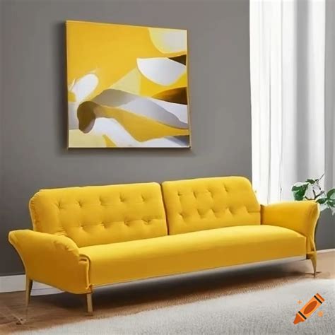 Yellow linen fabric sofa in a well-lit living room