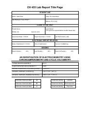 8- Cyclic Voltammetry Lab Report.pdf - CH 455 Lab Report Title Page STUDENT USE Name: Jada Phan ...