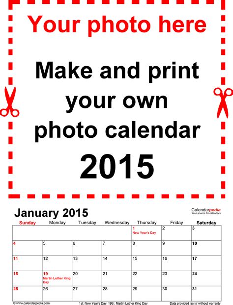 Photo calendar 2015 - free printable Word templates