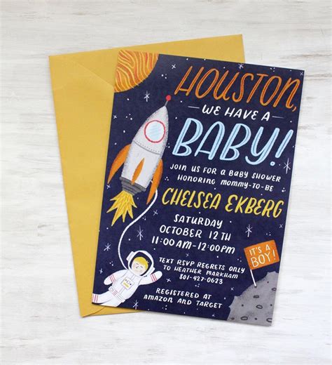 Outer Space Baby Shower Illustrated Invitation | Space baby shower, Outer space baby shower ...