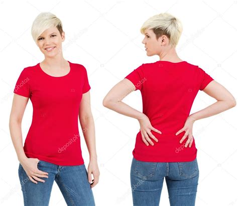 Cute female with blank red shirt Stock Photo by ©sumners 20678581