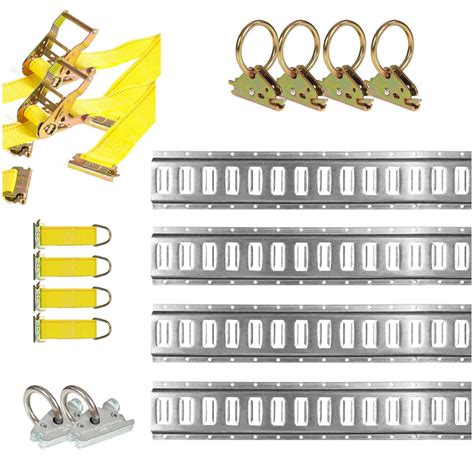 DC Cargo Mall E Track Tie-Down Kit - 16 Pieces: 4 ft Galvanized E-Track Rails & E Track Tie-Down ...