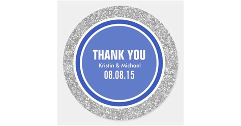 Silver Glitter & Blue Thank You Round Stickers | Zazzle.com