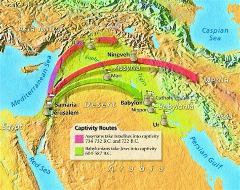 Areas that the ten tribes were removed to in red, Judah and Benjamin in green. Israel History ...