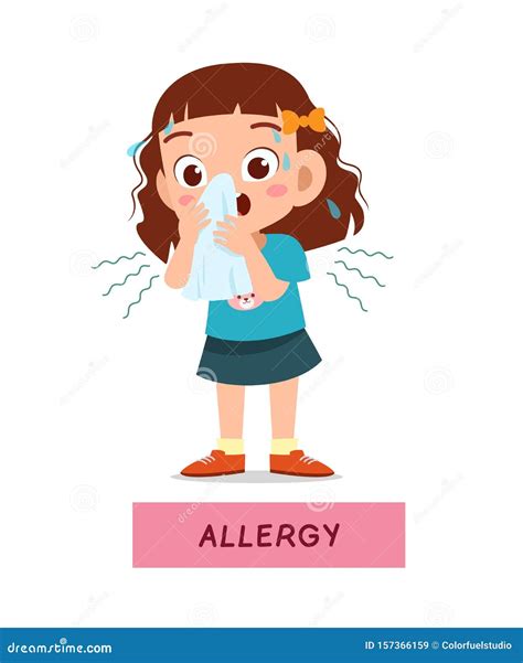 Girl With Pet Allergy, Sad Child With Runny Nose And Watery Eyes, Rhinitis, Cough Cartoon Vector ...