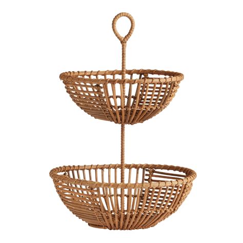 Natural Rattan 2 Tier Fruit Basket - World Market