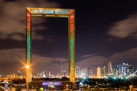 Dubai Skyline And The Frame Stock Photo - Download Image Now - Dubai, Border - Frame, United ...