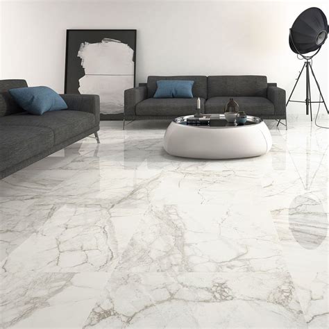 Brouille White Marble Effect 75x37 Polished Tiles Tiles | Ceramic floor ...