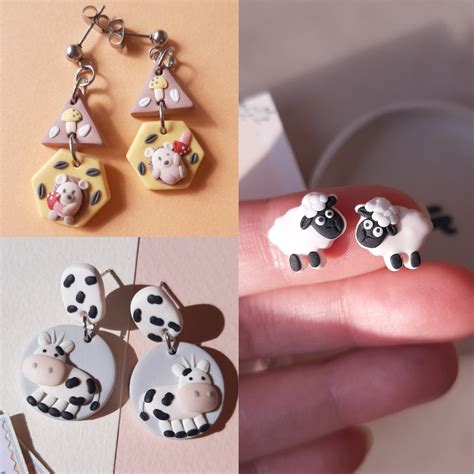 I made these animal polymer clay earrings : r/Kawaii