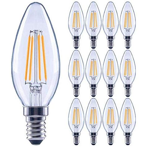 (12 Pack) 60-Watt Equivalent LED E12 Candelabra Base B11 Dimmable Clear Filament Vintage Style ...