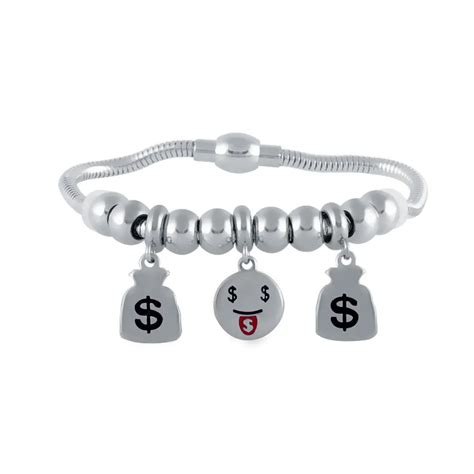 316l Stainless Steel EMOJI Theme Money Bag Charms Pendant Beads Bracelet DIY Fashion Magnet ...