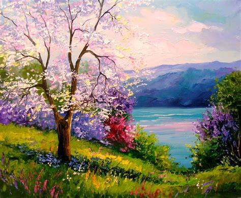 Flowering by the river (2018) Oil painting by Olha Darchuk | Flower painting images, Watercolor ...