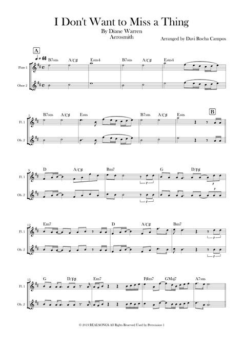 I Don't Want To Miss A Thing (arr. Davi Rocha Campos) by Aerosmith Sheet Music for Instrumental ...