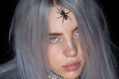 Billie Eilish Enigmatic Portrait With Grey Hair And Spider On Forehead | My XXX Hot Girl