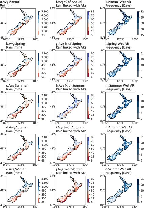 Maps of annual and seasonal rainfall totals, percentage of rain totals ...