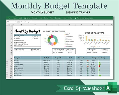 Monthly Budget Template MS Excel Budget Spreadsheet - Etsy