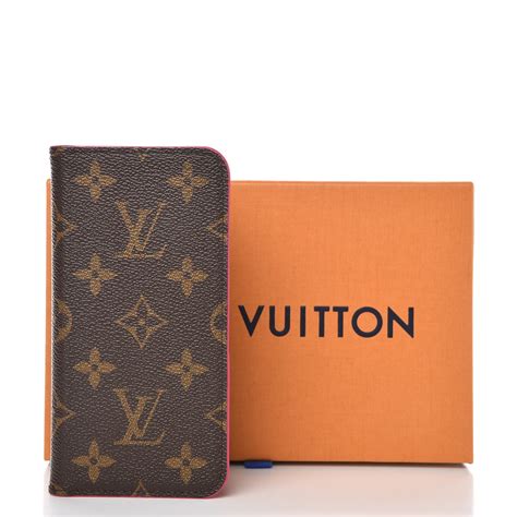 LOUIS VUITTON Monogram iPhone X Folio Case Rose Pop 297769