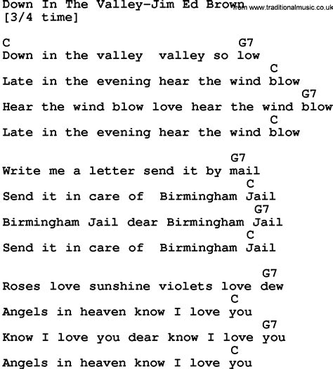 Country Music:Down In The Valley-Jim Ed Brown Lyrics and Chords