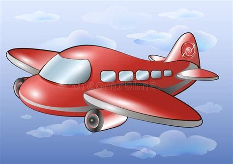 Red Cartoon Airplane in Sky. Vector Illustration Stock Illustration - Illustration of travel ...