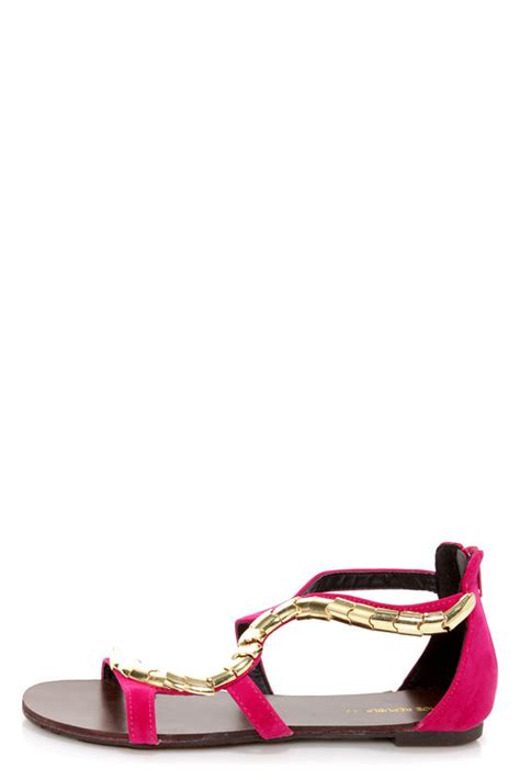 Shoe Republic LA Order Fuchsia and Gold Plated Flat Sandals - $30.00 ...