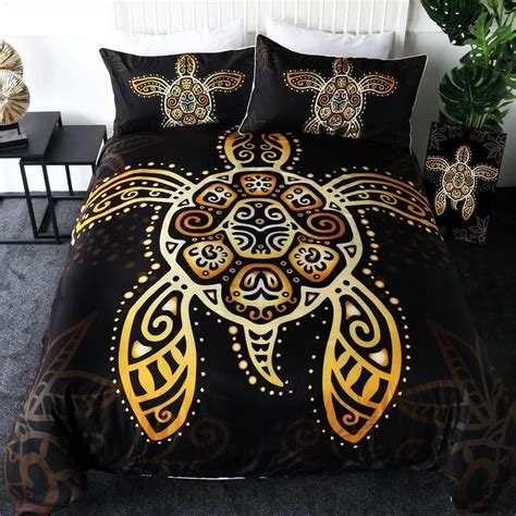 The Golden Sea Turtle Bedding Set in 2021 | Bedding sets, Black bedspread, Bed