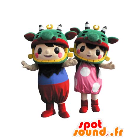 Purchase 2 mascots of children in colorful outfits and dragon hat in ...