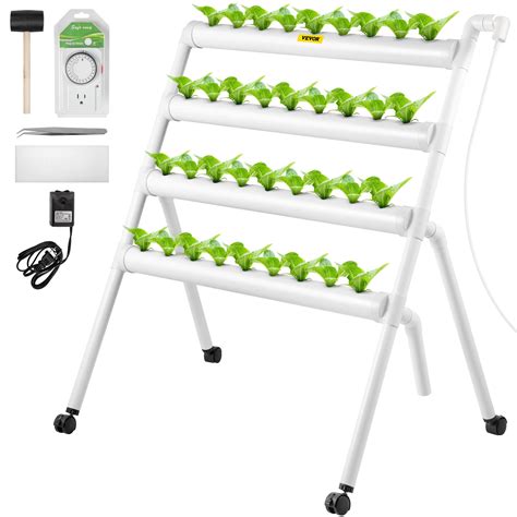 VEVOR Hydroponics Growing System, 36 Sites 4 Food-Grade PVC-U Pipes, 4 ...