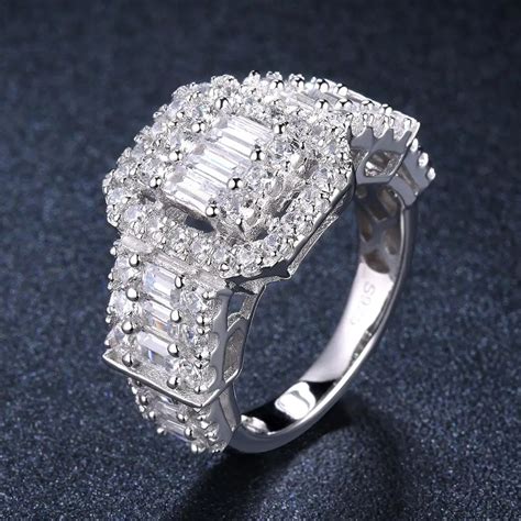 Luxury Diamond Wedding Ring Solid 925 Sterling Silver CZ Cluster ...