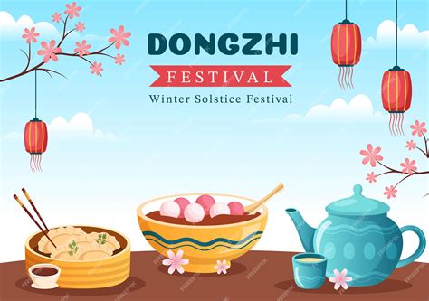 Premium Vector | Dongzhi or winter solstice festival hand drawn illustration with chinese food ...