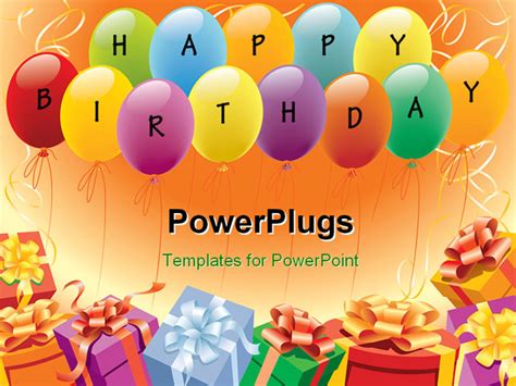 PowerPoint Template: multi color balloons and gifts depicting birthday and party theme (15651)