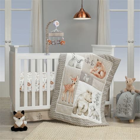 Lambs & Ivy Painted Forest 4-Piece Crib Bedding Set - Gray, Beige ...