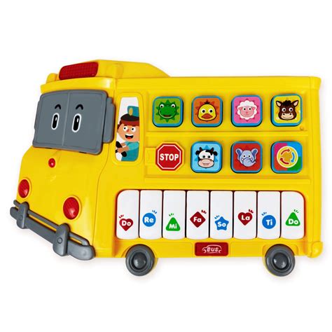 Buy Learning School Bus Toy w/ Lights and Music – 8 Musical Note Piano Keys, 6 Animal Sounds ...