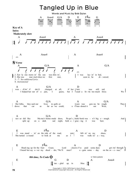 Tangled Up In Blue by Bob Dylan - Guitar Lead Sheet - Guitar Instructor