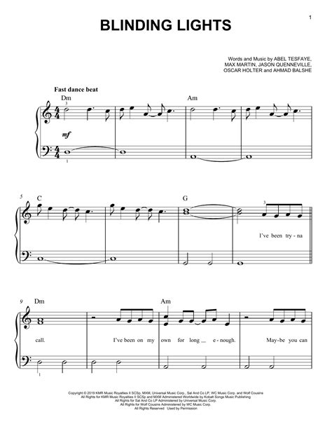 Blinding Lights by The Weeknd Sheet Music for Very Easy Piano at Sheet ...