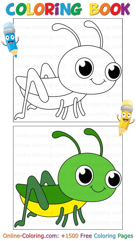 Cartoon Grasshopper | Free Online Coloring Page