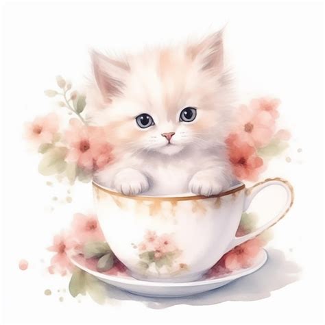 Premium Photo | A cute kitten in a teacup.