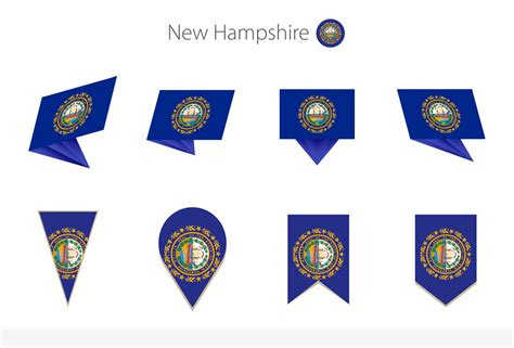 New Hampshire US State flag collection, eight versions of New Hampshire ...