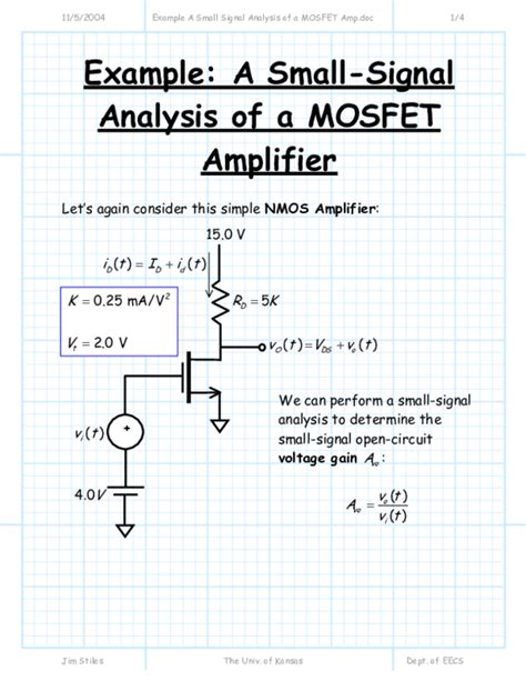 (PDF) Example: A Small-Signal Analysis of a MOSFET Amplifier | somanshu mishra - Academia.edu