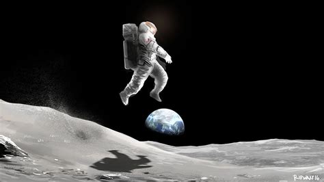 Astronaut Jumping On Moon