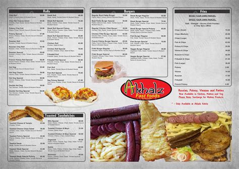 Menu at Akhalz Kelvin (Akhalwayas) restaurant, Johannesburg