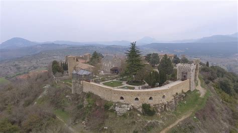 Rennes-Le-Chateau village, viewed, by drone. Stock Footage,#Chateau#village#Rennes#Le